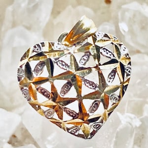 10k gold heart pendant. Solid 10k gold. Diamond cut white & yellow gold pendant. Fully hallmarked. Gift for her.