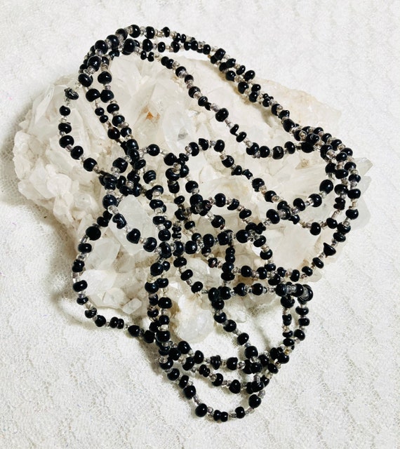 60.25 inch Art Deco black glass beaded necklace. … - image 5