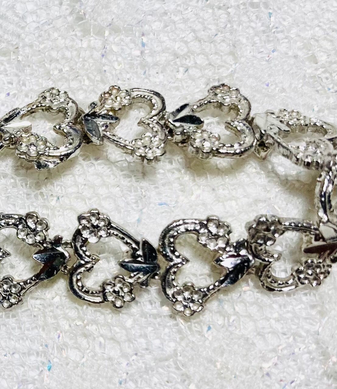 Sterling Silver Heart & Flower Link Bracelet. Marked 925