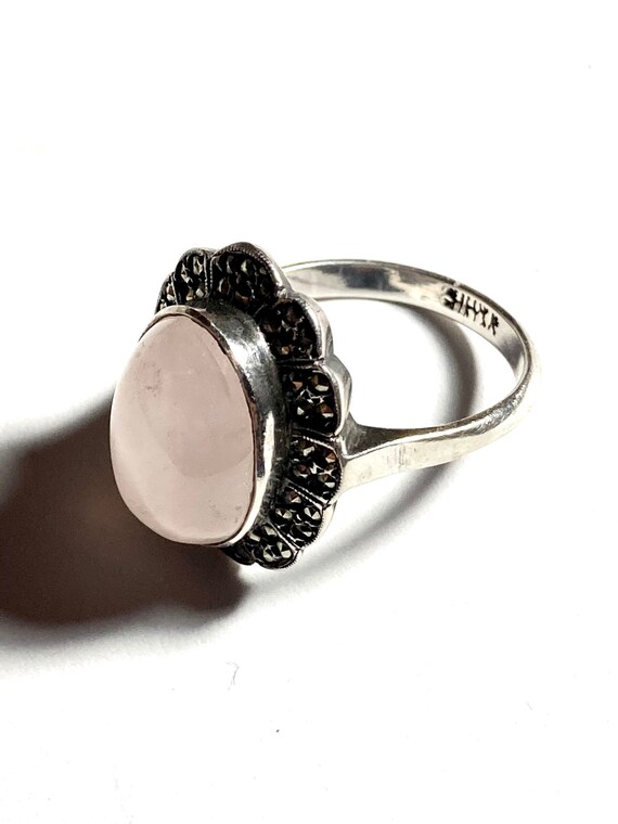 Antique pink quartz & sterling silver ring. Pink … - image 6