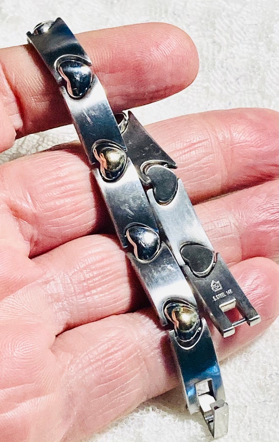 14k & stainless steel solid heart link bracelet. … - image 2