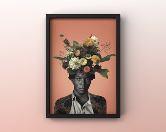 Affiche 8"x10" avec illustration de Jean-Michel Basquiat | Artiste peintre | Underground | Art contemporain | Art | Impression | Fleurs