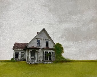 Origineel werk | fotocollage | acrylverf | oud huis | verlaten huis | kunst aan de muur | ontwerp