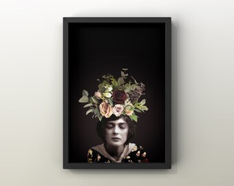 8x10 poster met illustratie DE BLOEMEN VAN Julia 2 | collage | Julia James | Actrice | Vrouwen | Bloemen | Oude foto | Indruk