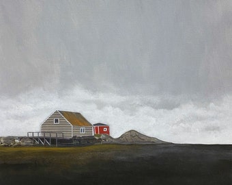 Original work | collage | acrylic paint | Peggys Cove | Nova Scotia | wall art