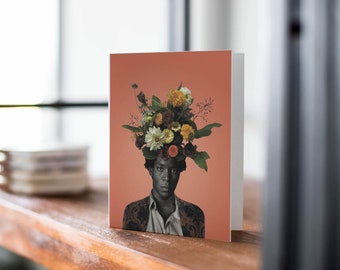 Carte de souhaits avec illustration de Jean-Michel Basquiat | Artiste peintre | Underground | Art contemporain | Art | Impression | Fleurs