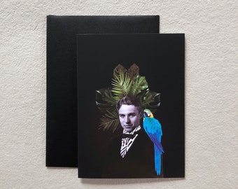 CHARLIE CHAPLIN Greeting Card | parrot | tropical | cinema | actor | vintage photo | collage | impression
