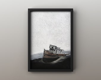 8x10 poster with BEACHED BOAT illustration | sea | beach | boat | print | post | landscape