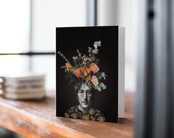 Greeting card with illustration of John Lennon | Singer | The Beatles | musician | Flowers | Art | Legend | Activist