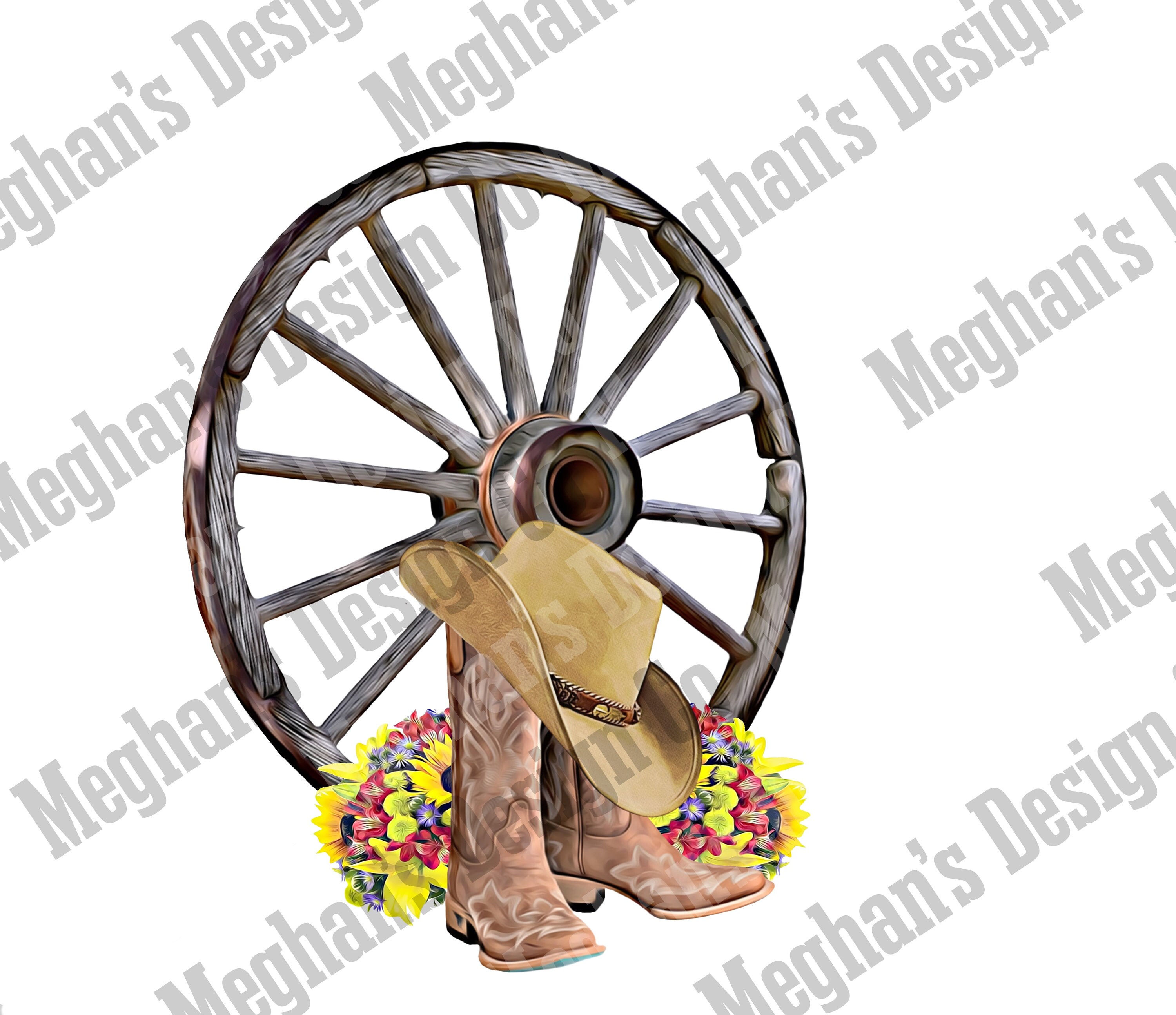 Wagon Wheel Cowgirl Hat Cowgirl Boots Wester Design Etsy