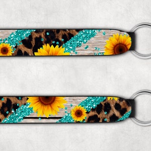 Wood Grain, Sunflower, Leopard Print, Teal Glitter, Wristlet, Key Chain, Key Fob, Lanyard, Neoprene, Sublimation Design, Digital Download