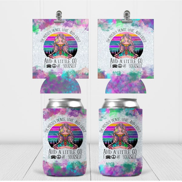 Mostly Peace Love and Light, little Go Fuck Your Self, Rainbow, Yoga Girl, Can, Cooler, Coolie, Sleeve, Sublimation Design, Digital Download