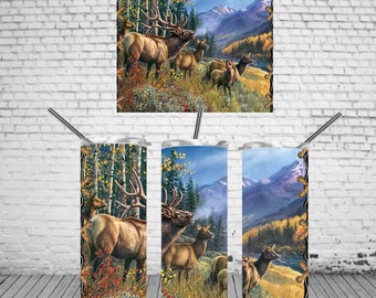 Bull Elk, montagne, forêt, gobelet skinny droit 20 oz, conception de sublimation, téléchargement numérique