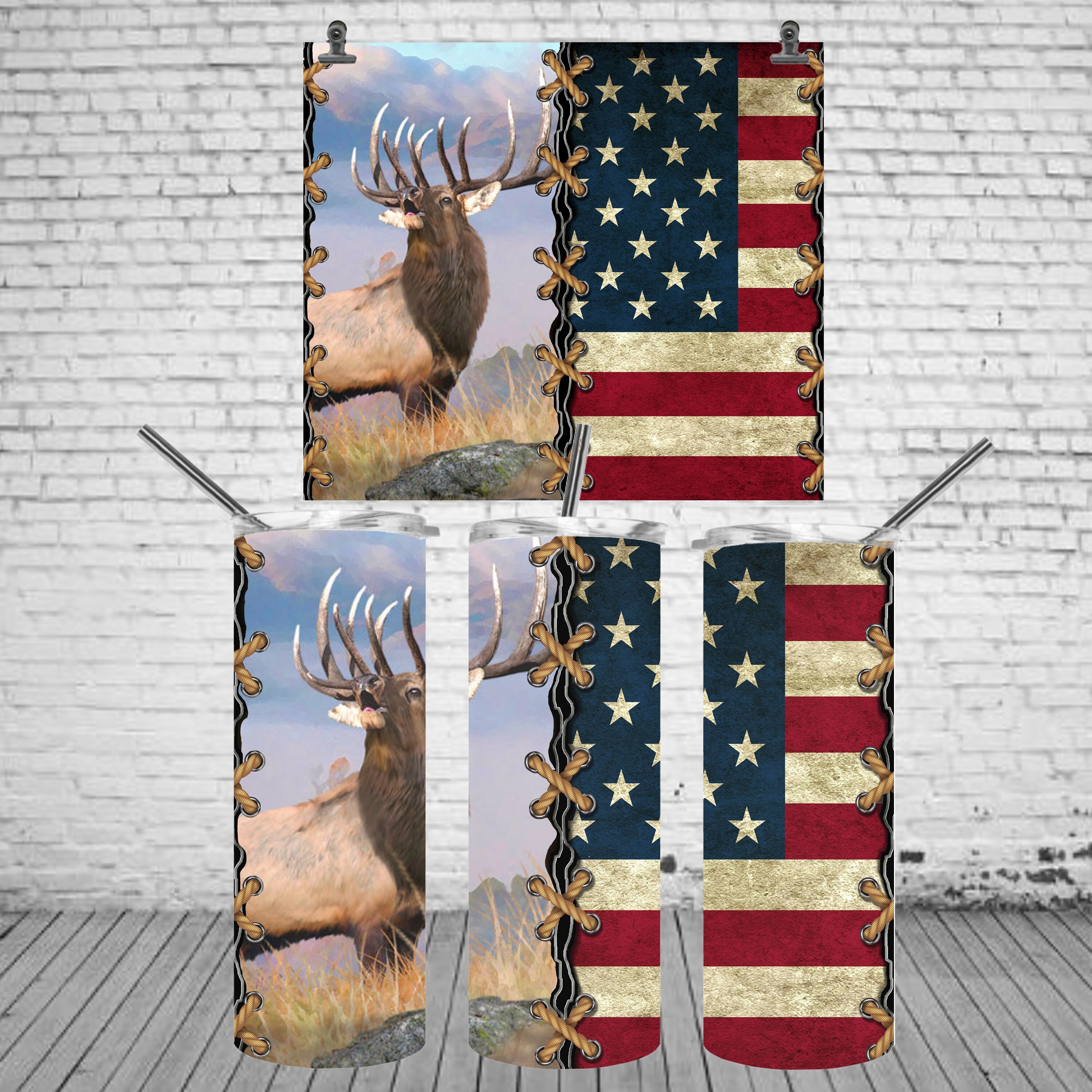 20oz Elk and American Flag Tumbler 20oz Elk and American Flag Tumbler