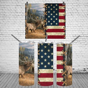 American Flag, Bull Elk, 20oz Skinny Tumbler, Sublimation Design, Digital Download