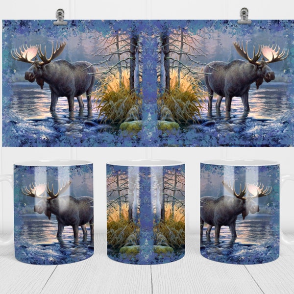 Moose, Outdoors, Full Wrap, Coffee Mug, Mug Press, Mug Wrap, Template, Digital Design, Sublimation Design, Digital Download