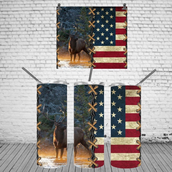 20oz Elk and American Flag Tumbler 20oz Elk and American Flag Tumbler