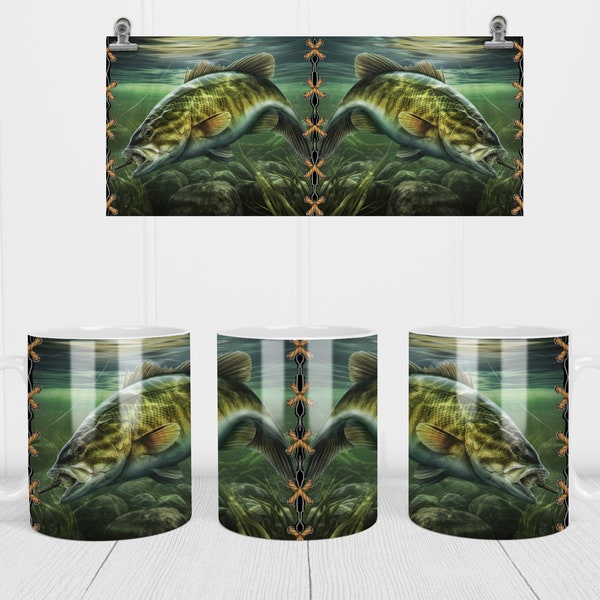 Bass, Fisherman, Mug Press, Mug Wrap, Full Wrap, Instant Download, Sublimation Design, Digital Download