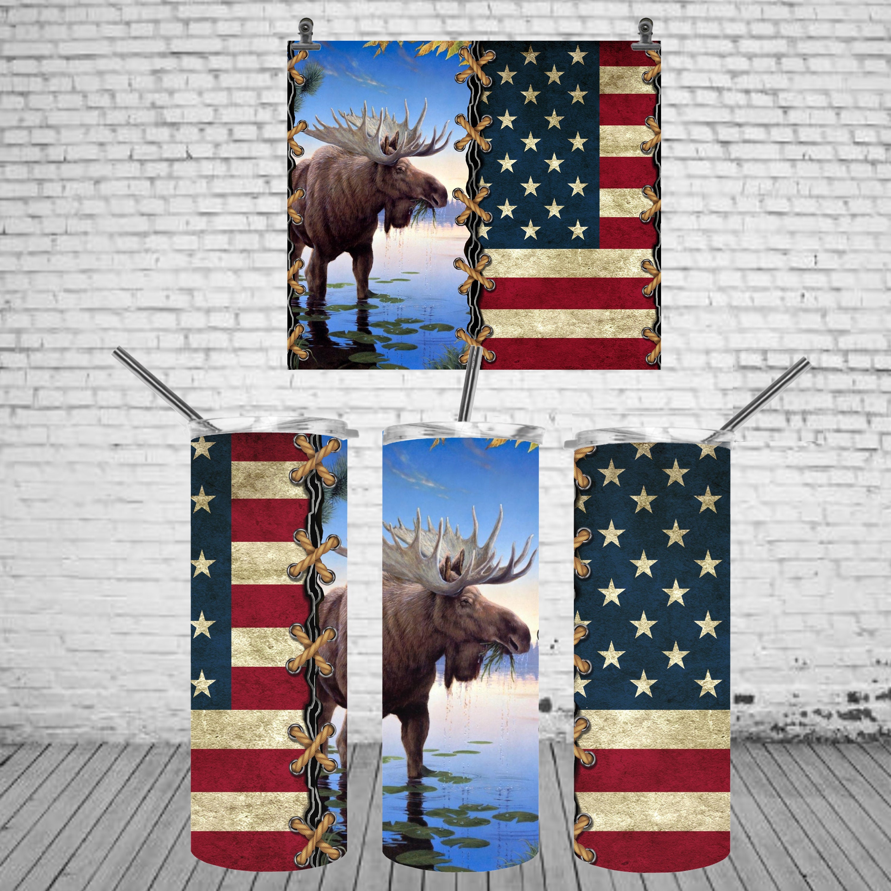 20oz Elk and American Flag Tumbler