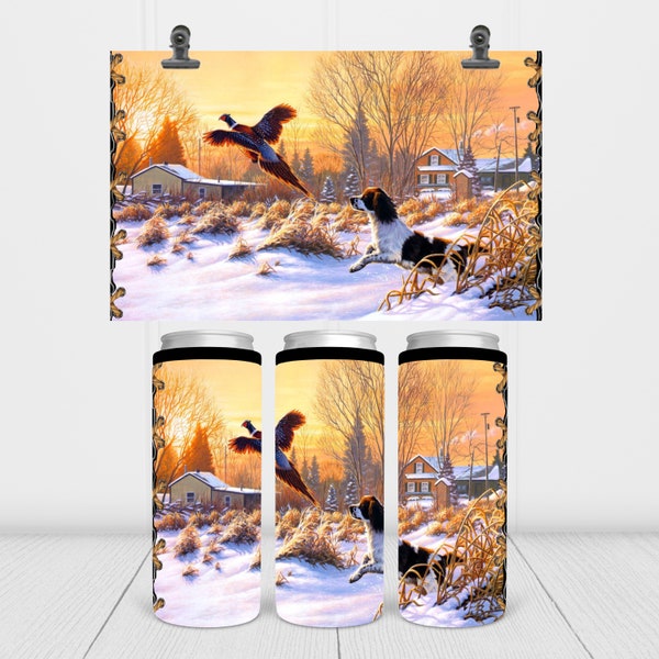 Pheasant, Brittany Dog, Outdoors, Stainless Steal, Slim Can, Seltzer Drink, Cooler, Wrap, Can, Coolie, Sublimation Design, Digital Download