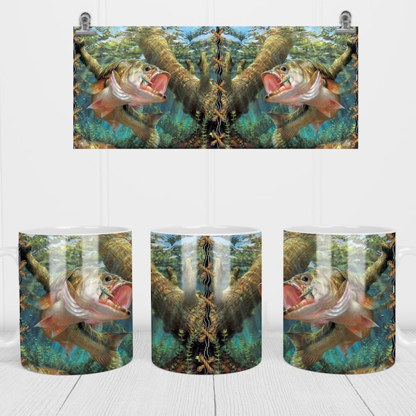 Fishing Mug, Bass Fish,  Sublimation Design, Digital Download