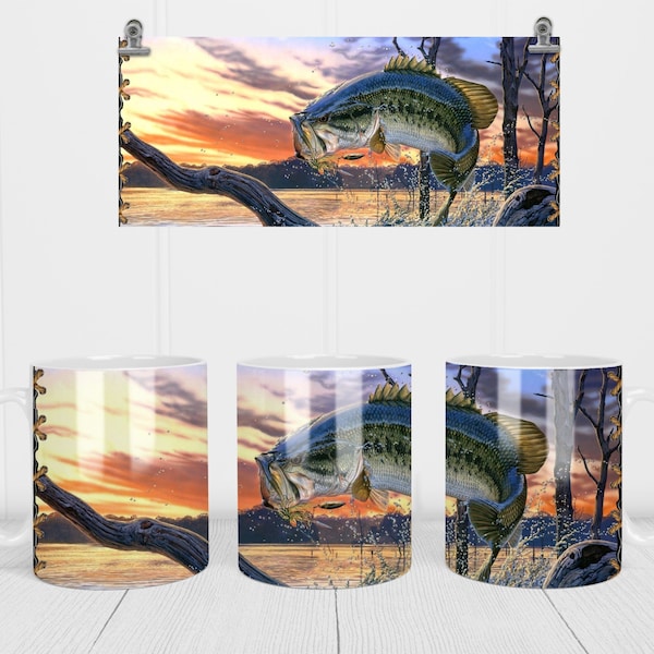 Jumping Bass, Fisherman, Mug, Sublimation Design, Digital Download