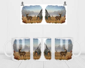 Two Bucks, Farm, White Tail Deer, Country, Mug, Template, Full Wrap, Sublimation Design, Digital Download