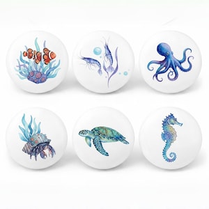 Tiradores para cajones y armarios con temática de animales marinos, pomos para armarios con forma de pez, tiradores para cómodas con motivos de animales marinos, tiradores para armarios de guardería con motivos de animales del océano.