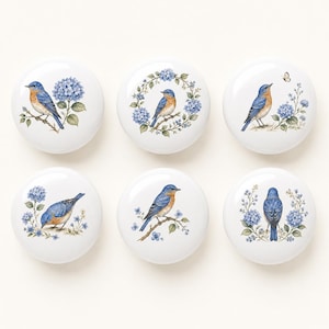 Vintage blue bird flower Cabinet Closet knobs handles Elegant Hydrangea Drawer Cupboard knobs Handle Nursery Dresser Wardrobe knobs pulls
