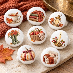 Cozy Vintage Theme Cabinet knobs Pumpkin Maple Leaf Kitchen Drawer knob pulls Hot Cocoa Apple Dresser Wardrobe knobs handles Vintage Decor