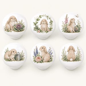 Cute Bunny Floral Cabinet dresser knob pull Spring Garden Rabbit Drawer closet knob handles Flower Cottage Rabbit Bedroom Wardrobe knob pull