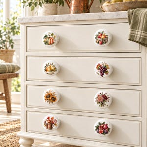 Vintage Sunflower Fruit Ceramic Drawer Wardrobe Knobs Pumpkin Grape Cabinet Dresser Pulls Farmhouse Kitchen Closet Knob Furniture Hardware