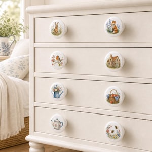 Woodland rabbit Bee Cabinet Dresser knobs handle Robin Bird Flower Fox Drawer Cupboard pulls knobs Forest animals Bedroom Wardrobe knob pull