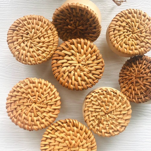 Rattan Knobs Handmade Boho Knobs Nursery Drawer Knob Etsy