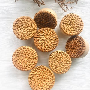 Handmade Rattan Knobs, boho cabinet knobs, nursery drawer knob handles, bobo dresser knob, wooden knob, furniture cabinet knobs