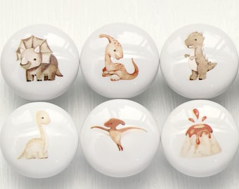 Dinosaur Ceramics Drawer knob handle, custom engraved Animals knobs for Nursery Drawers knobs, Children's cabinet knob, Kitchen Wardrobe