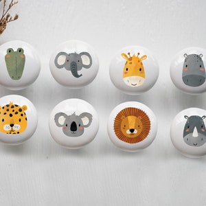 Safari Animals Ceramics Drawer knob handle, Nursery Knob Handle,Lion knobs for nursery drawers,Children&#39;s cabinet knob, Wardrobe knob