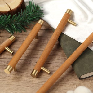 Minimalist Wood drawer pulls handles, Solid wood brass Dresser Knob Pulls/ Dresser Knobs pull, kitchen handle pull/ Furniture Hardware
