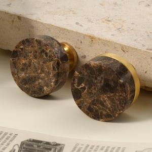Emperador Flat Marble Brass Cabinet Drawer Knob handles, Natural Coffee net Marble Dresser Cupboard Wardrobe knobs handles Villa decoration
