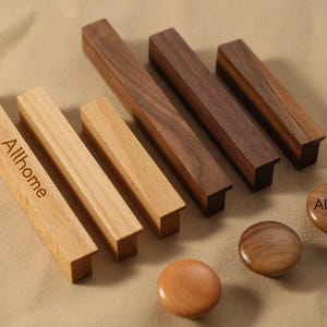 Walnut drawer handles knobs, Minimalist cabinet knobs handles,custom engraved Round beech Wardrobe drawer knobs pulls, kitchen cupboard door