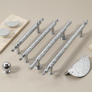 Chrome Silver Cabinet pulls knobs Hammered brass drawer cupboard knobs handles, Semicircle Brass dresser kitchen knob Wardrobe pulls handles