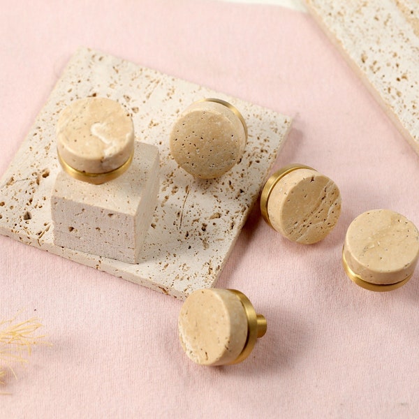 Chic Natural Limestone Brass base Drawer knobs handles, Marble Cabinet knobs pulls, Modern gold dresser Wardrobe handles knobs, Home decor