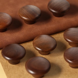 Walnut wood drawer handles knobs, Wood wardrobe cupboard Long handles pulls, Round beech cabinet knobs,boho wood dresser kitchen handle knob