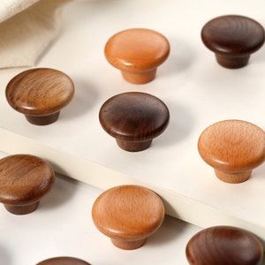 Walnut wood drawer handle knobs pulls, Round wood cabinet knobs, boho beech dresser knob, kitchen cupboard kitchen handle knob, drawer deco
