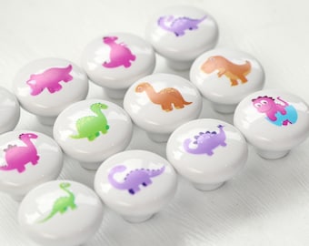 Baby Dinosaur Ceramics Nursery Drawers knobs, custom engraved Colorful Animals Cabinet handle knobs, Kids Bedroom Knobs, Kitchen Wardrobe