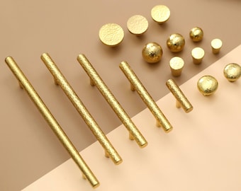 Hammered Solid Brass Drawer Pulls Knobs knurled knob door pull, Golden Wardrobe Cabinet Pull Handle Knobs, Furniture Handles Knobs Pulls