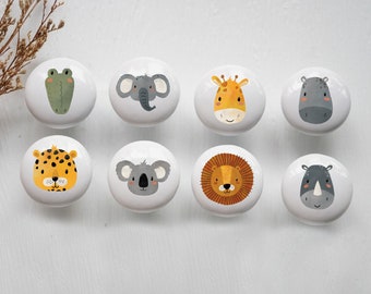 Maniglia per pomello per cassetto in ceramica Safari Animals, maniglia per pomello per asilo nido, pomelli leone per cassetti per vivaio, pomello per armadietto per bambini, pomello per guardaroba