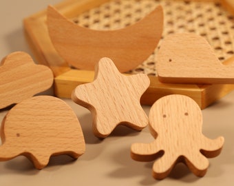 Bouton de poignée de tiroir animal Safari, poignée d'armoire en bois de hêtre, boutons animaux en bois pour tiroirs de chambre d'enfant, crochet de porte, poignée de commode animal