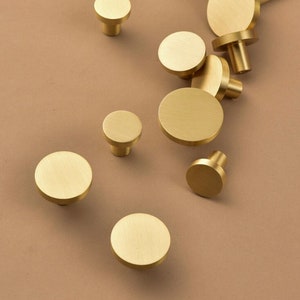 Solid Brass geometric round Drawer knobs handles, Brass round Cabinet Dresser handle knobs, furniture Wardrobe knobs, Pure Brass Door Pull image 1