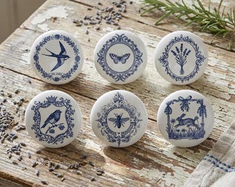 Puxadores de cerâmica estilo casa de fazenda francesa com abelhas e borboletas, puxadores clássicos de gaveta com flores, puxadores para armário de quarto infantil com coelhos.